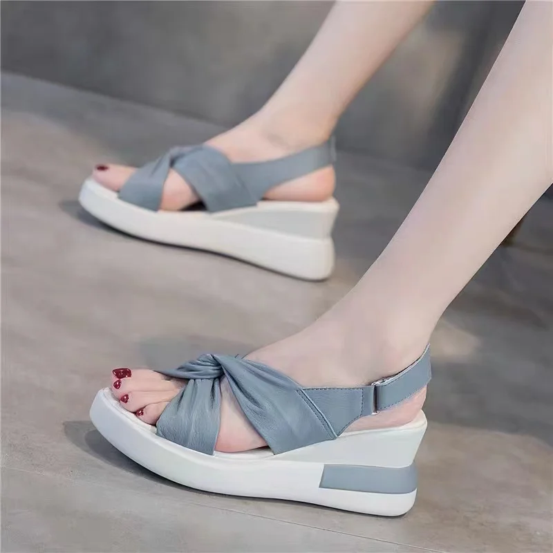 Wedge Heel Fashion Sandals Women 2022 Summer New Sexy High-heeled Velcro Fairy Wind Open Toe Comfortable Women\'s Shoes