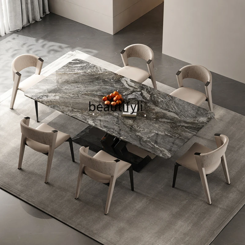 Pure Natural Luxury Stone Dining Table Marble Stainless Steel Italian Light Luxury Dining Table