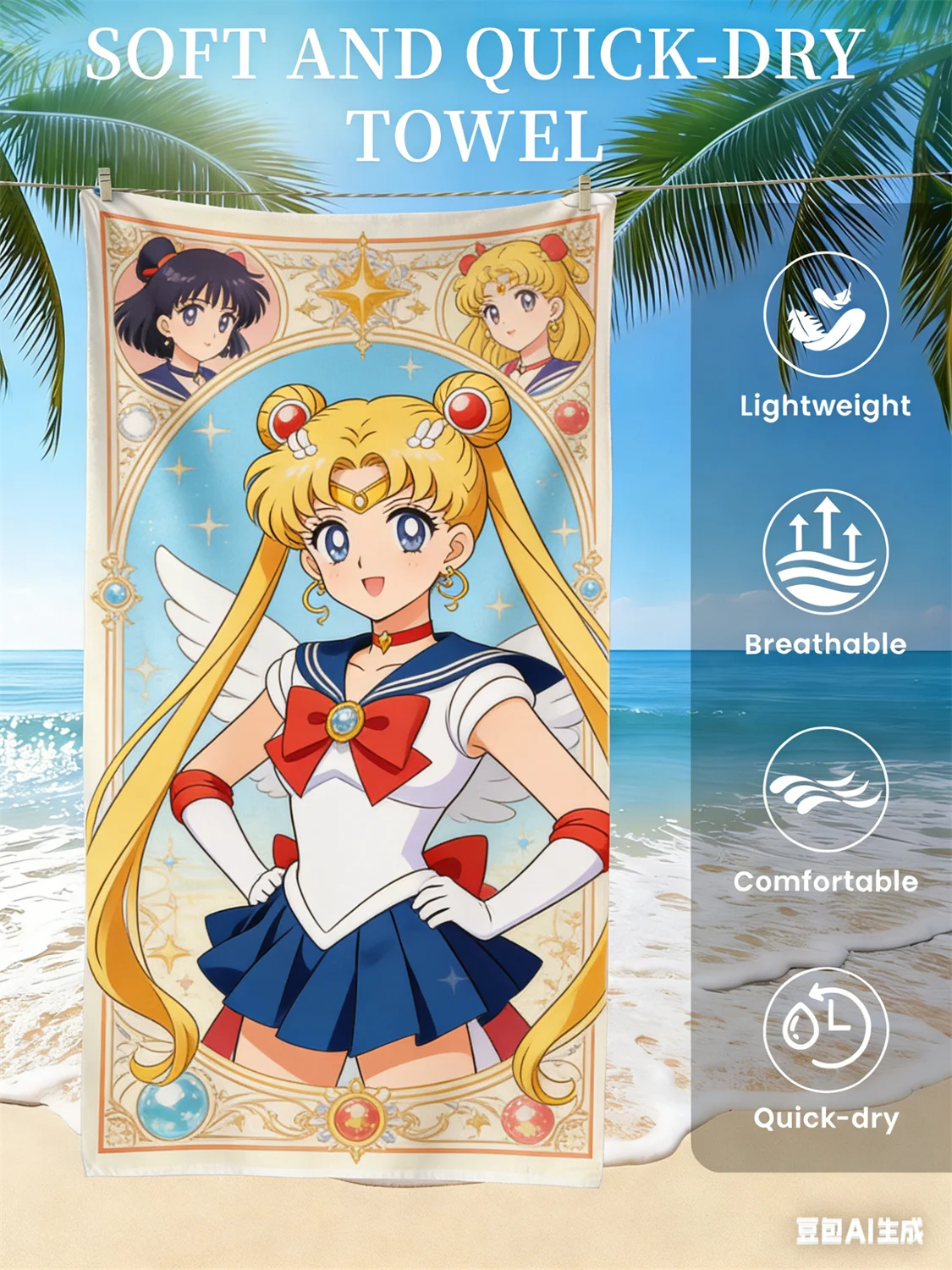 Anime Magical Girl Winged Strandtuch, weich, schnell trocknend, atmungsaktiv, leicht, bequem, für Reisen, Pool, Sommer, unverzichtbar