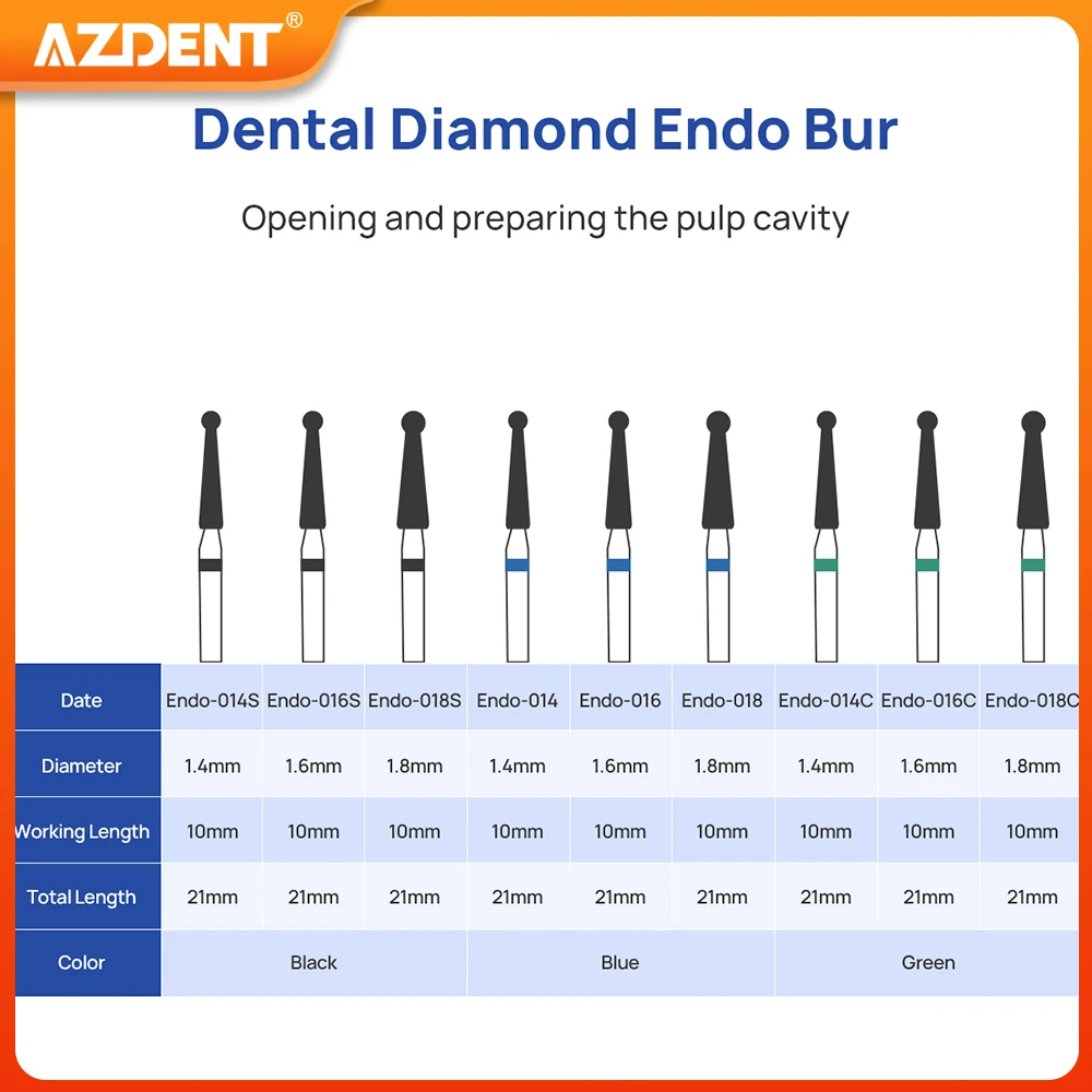 50 sztuk/paczka dentystyczne wiertła diamentowe AZDENT Endo Bur FG wiertła 1.6mm 9 rozmiarów dla szybkiej rękojeści dentysty narzędzia
