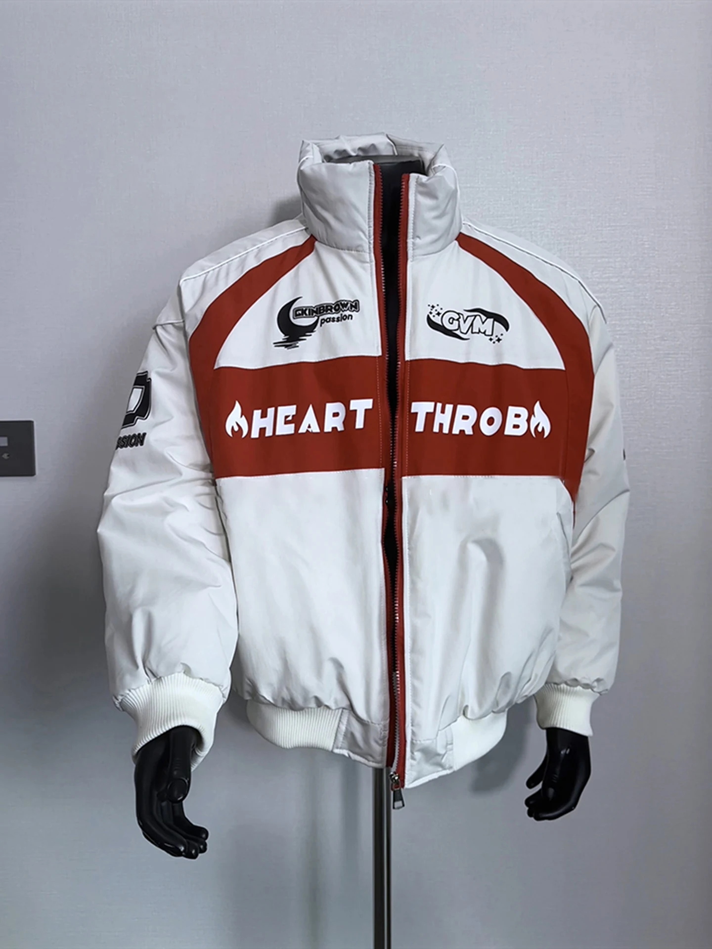 

American High Street Color Blo Motorcycle Jaet Men's Thiened Winter Warm Cotton Coat Stand Collar Sli Bomber