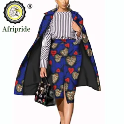 African 2 Piece Suits for Women Long Coat+Ankara Skirt Print  Robe Dashiki Set Plus Size Bazin Riche AFRIPRIDE S1826008