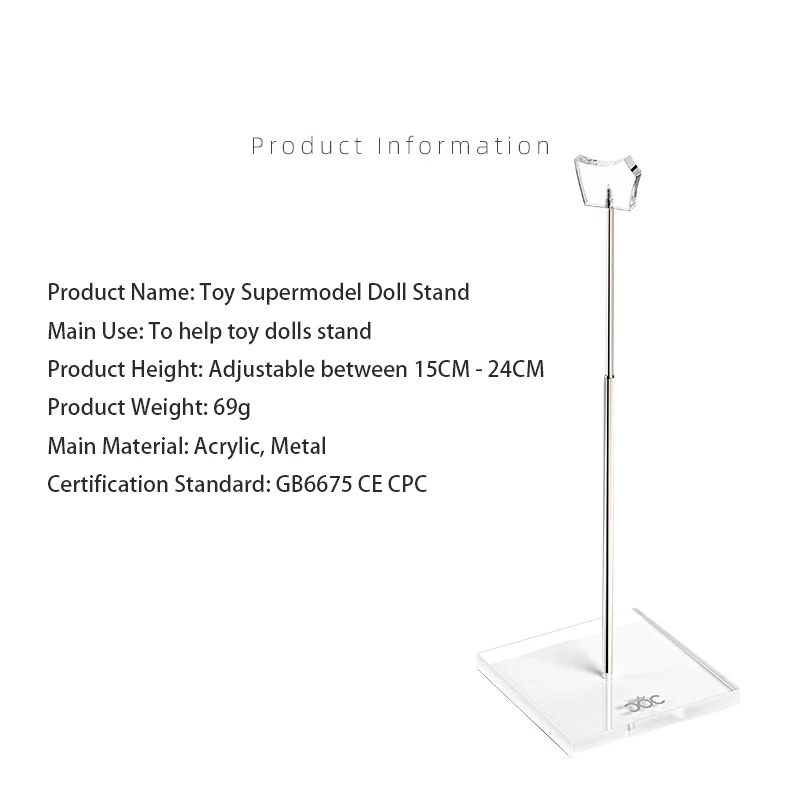 Przezroczysty, regulowany akrylowy stojak 1/6 BJD Supermodel Doll Card Waist Stands For Display Doll Stand Accessories