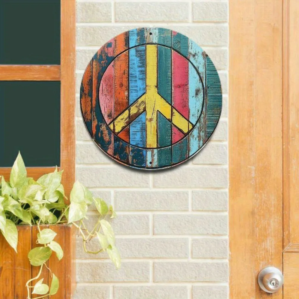Vintage Hippie Peace Sign Aluminum Wreath - Round Decor for Home, Artist's Drawing Set Gift