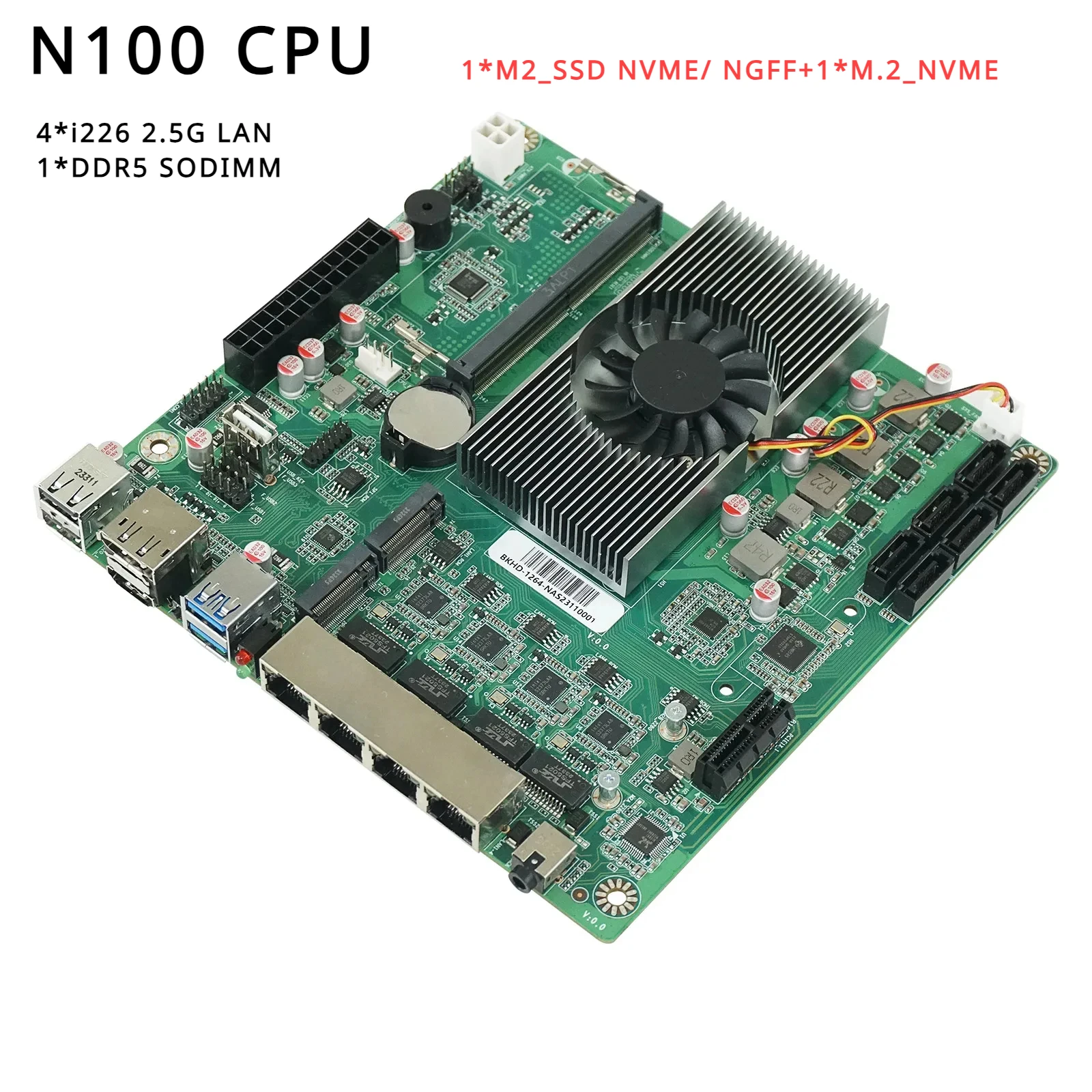 NAS N100 Nics Industrial Motherboard Home 4 Cores 4 Threads Processor 4x2.5G i226 Network M.2 Slot 6xSATA DP HD Low Power