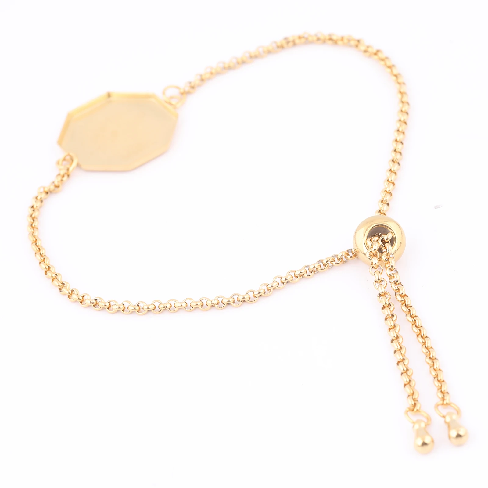 3pcs  Fit 17mm Hexagon Cabochon Bracelet Base Settings Diy Stainless Steel Gold Plated Chain Bracelets Bezel Blanks image 3