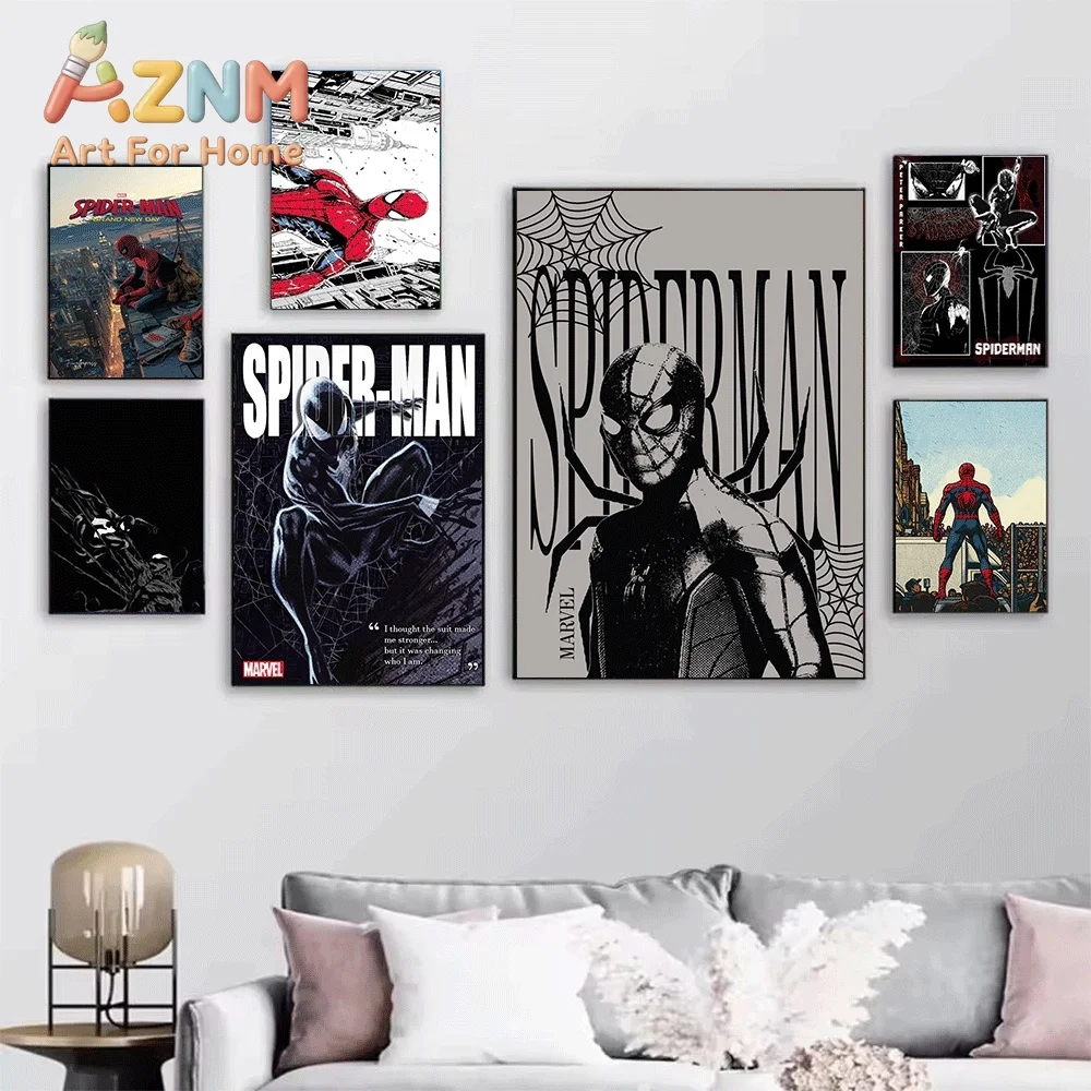 Spider Man Miles Morales Hoodie Comic Panel Art Marvel Superhero Canvas Wall Art No Frame Canvas Painting Poster Home Bedroom