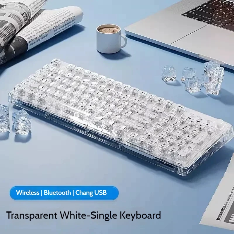 Leilin Z99 Ice Transparent Bezprzewodowa kryształowa klawiatura i mysz Bluetooth Mechaniczny komputer dla kobiet Biuro Cichy prezent