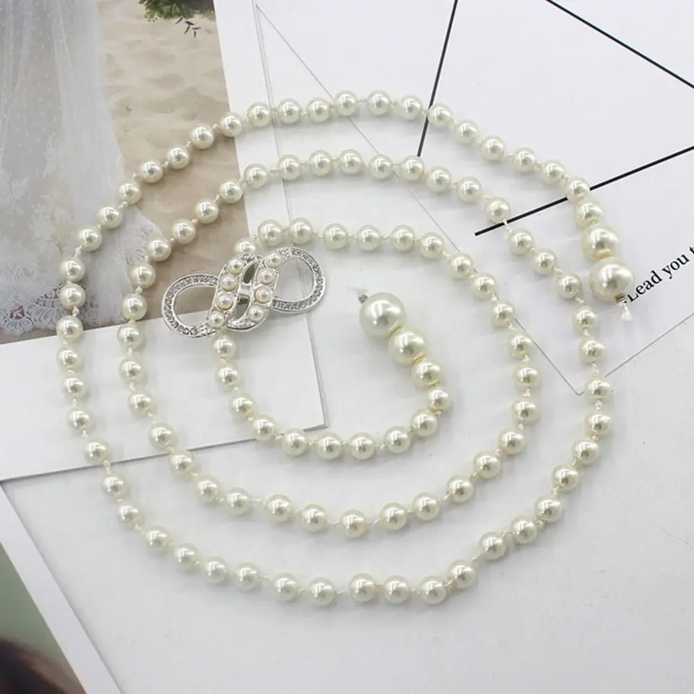 Elegant Pearl Women\'s Belt Simple Adjustable Thin Chain Belt For Ladies Dress Skinny Waistband Decorative Jewelry