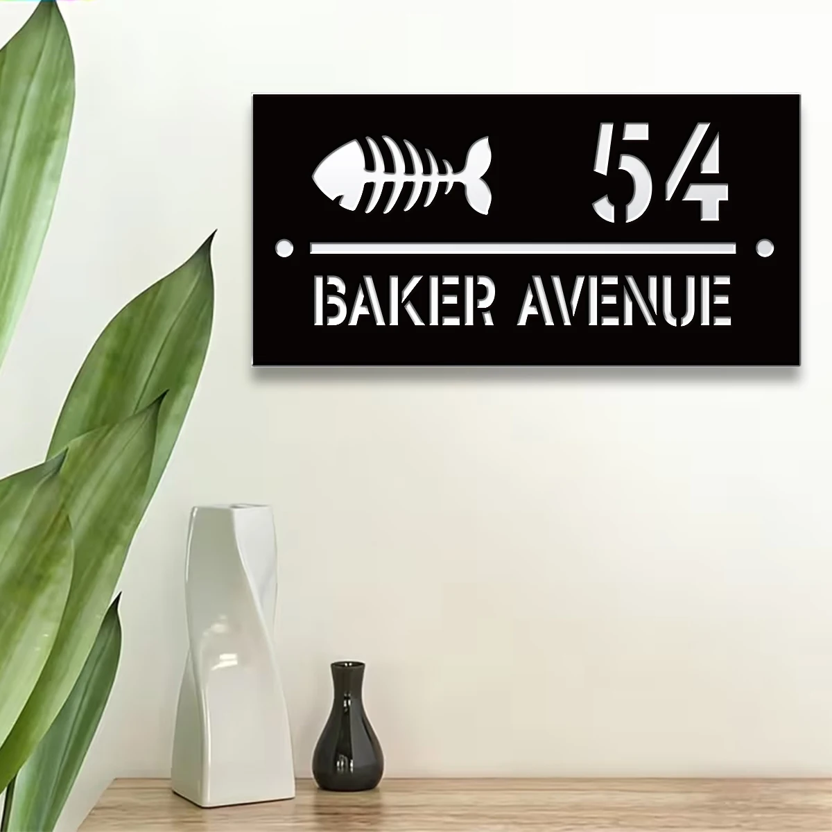 1Pc Custom Bee Fish Bone Number&Text Acrylic House Number Door Street Sign Plaque,Home Room Garden Decor,Birthday Wedding Gift view 4