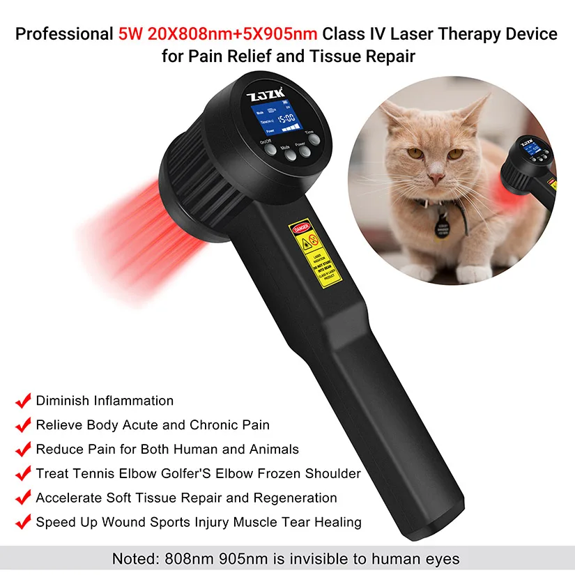 High Power Laser Therapy Device 808 Nm 905nm 5W Cure for Tennis Elbow Frozen Shoulder Therapies Pain Relief and Tissue Repair