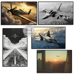 Industrial Style Art Poster Airplane Spitfire Sunshine Aviation Landscape Canvas Painting Wall Prints Picture Room Home Decor