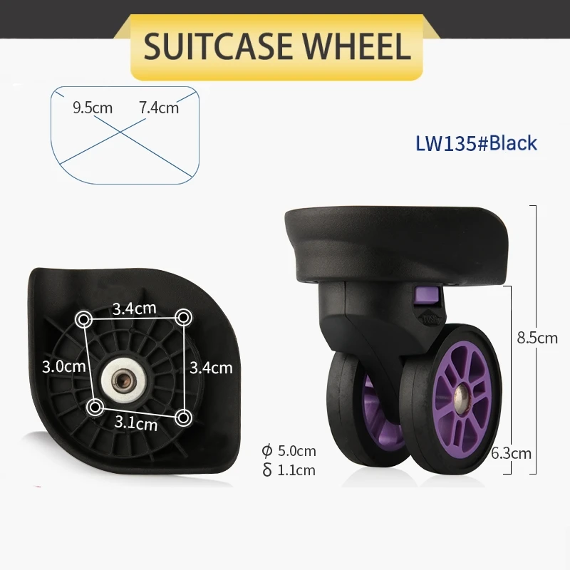 Rolo Mute Universal para Carrinho De Bagagem, Rodas De Mala Preta, Acessórios De Viagem, Manutenção De Caixa De Couro