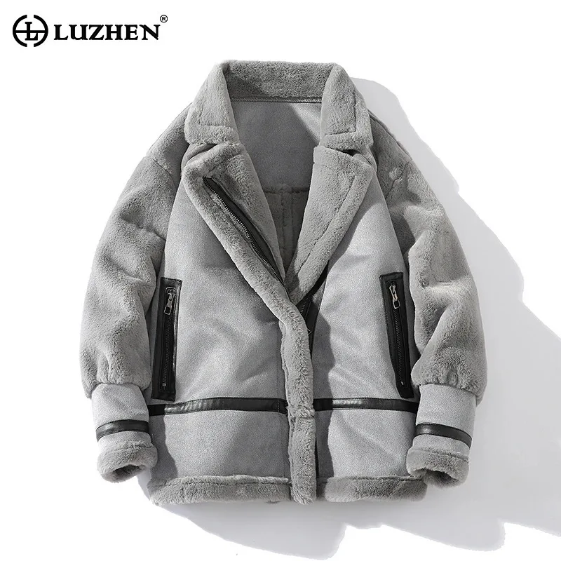 LUZHEN Lamb Wool Faux Fur Plush Thick Coat Fashion New High Quality Korean Male Clothes Patchwork Design Thermal Tops LZ7269