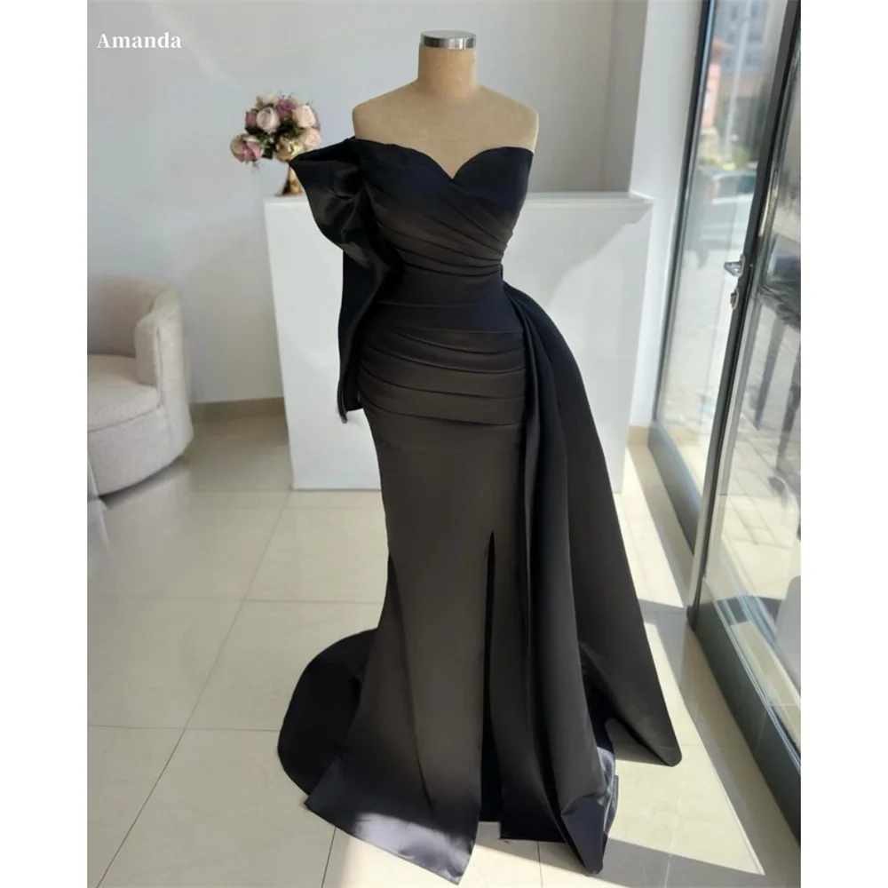 

Amanda Dark Satin Party Dresses Strapless Mermaid vestidos de fiesta Elegant Sleeveless Floor-length Side Split فساتين سهرة