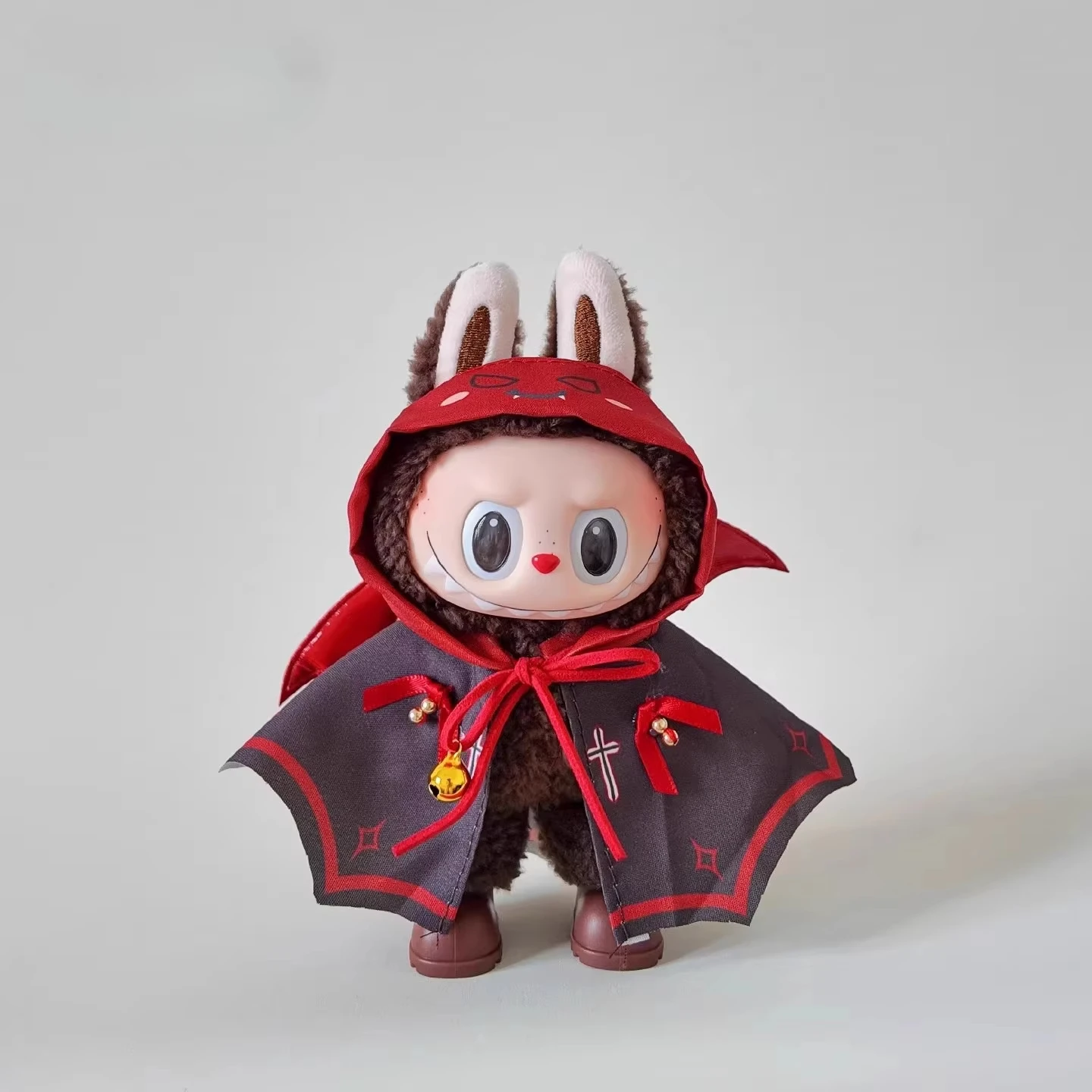 Para muñeca Labubu, capa de demonio negro, ropa, Ángel cruzado, calabaza, decoración de Halloween, ropa, juego de fiesta sentado, accesorios de juguetes