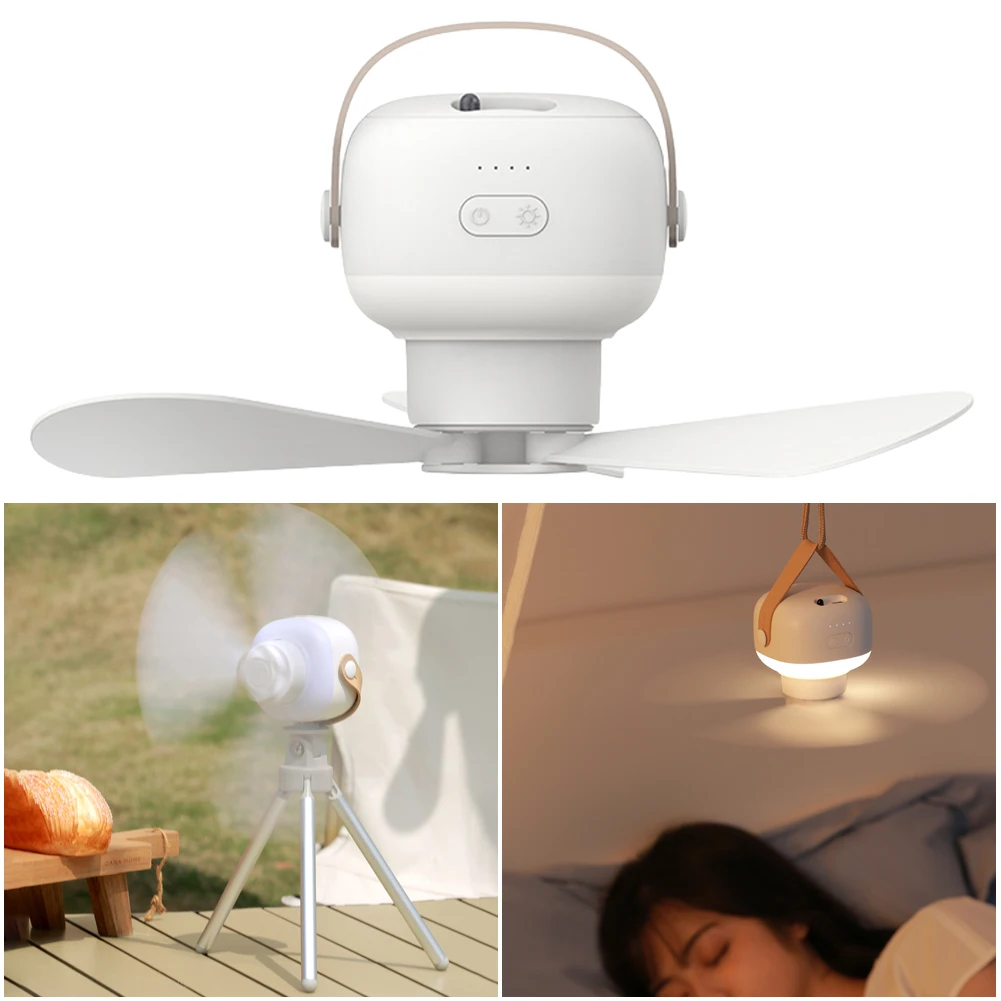 

Portable Ceiling Fan with LED Light Remote Control Camping Electric Fan Rechargeable Dormitory Hanging Fan for Indoor Outdoor
