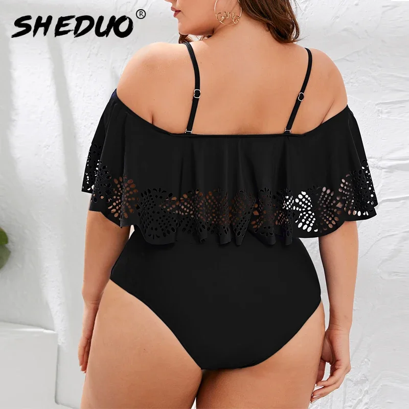 2021 New Sexy Off The Shoulder Solid Swimwear Women One Piece Swimsuit Female Bathing Suit Ruffle Monokini Swim Wear Push Up Set