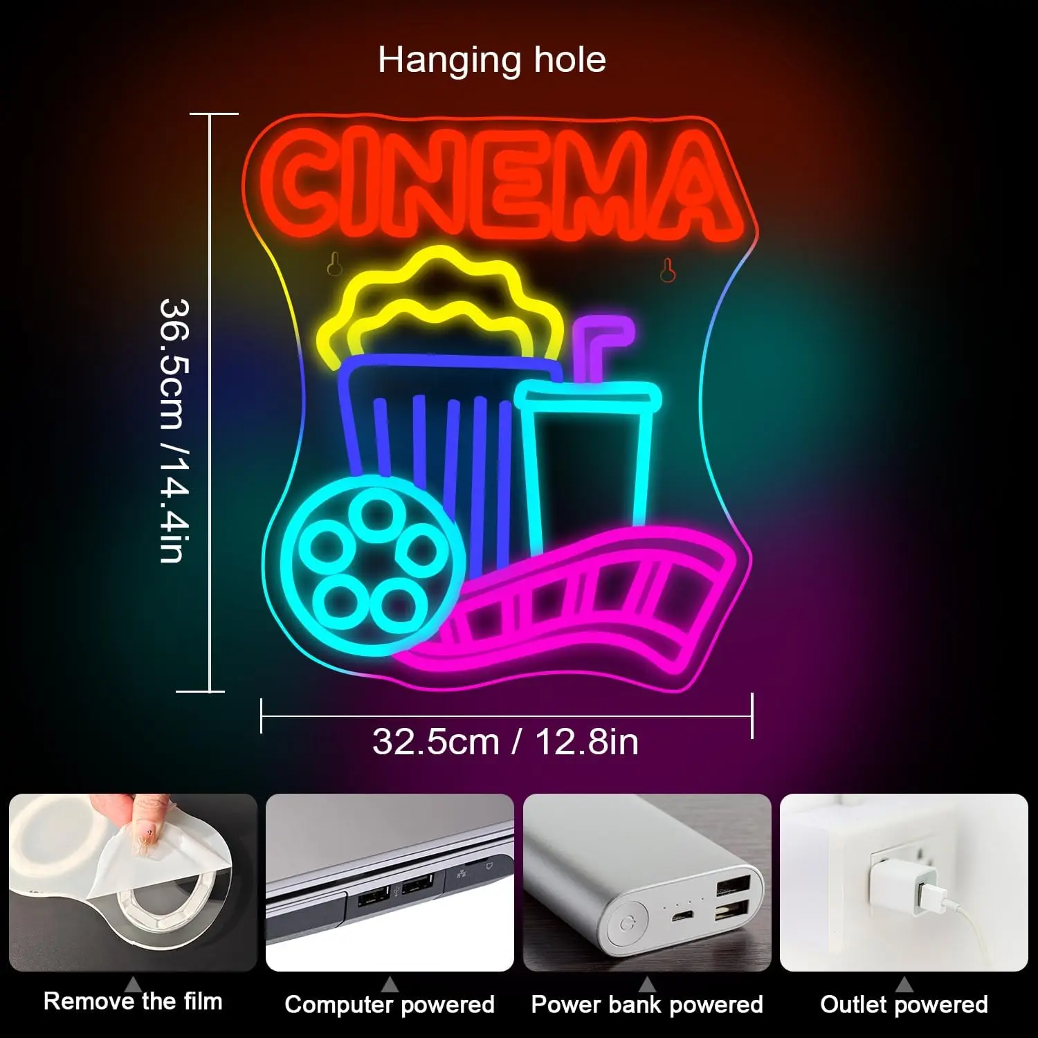 Cinema Neon Sign USB Powered Popcorn LED Neon Light for Game Room Bedroom Home Movie Theater Wall Decor Birthday Gifts