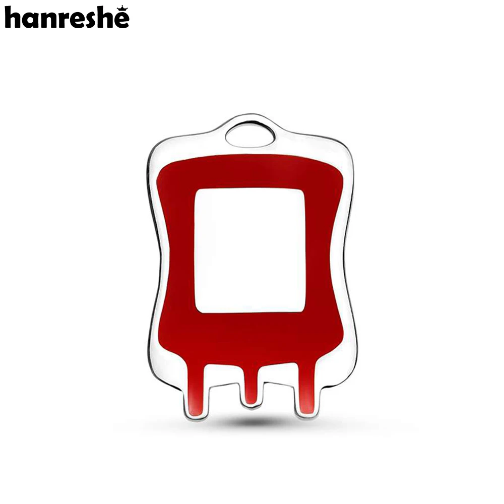 

Hanreshe New Medical Blood Bag First Aid Brooch Pins Enamel Silver Plated Lapel Badge Jewelry Collectible for Doctor Nurse Gifts