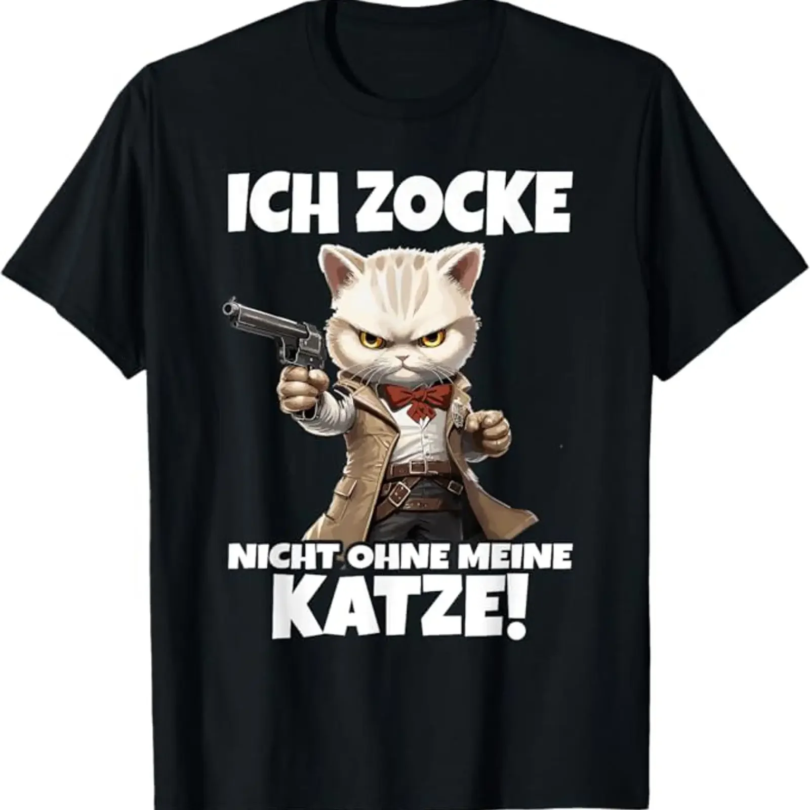 T Shirt with German Text Ich zocke nicht ohne meine katze Language black vintage Washed fashion Versatile Unisex homme