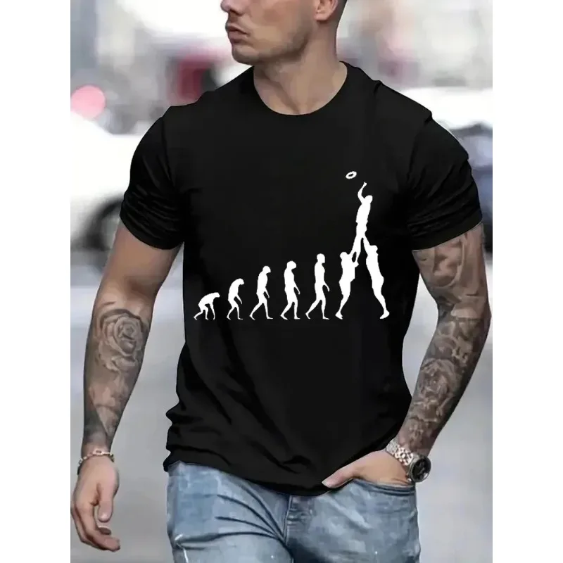 Rugby Evolution Novelty and Interesting Printed Pattern Fashion T-shirt Men\'s Black Top Large Cotton Men\'s Harajuku T-shirt