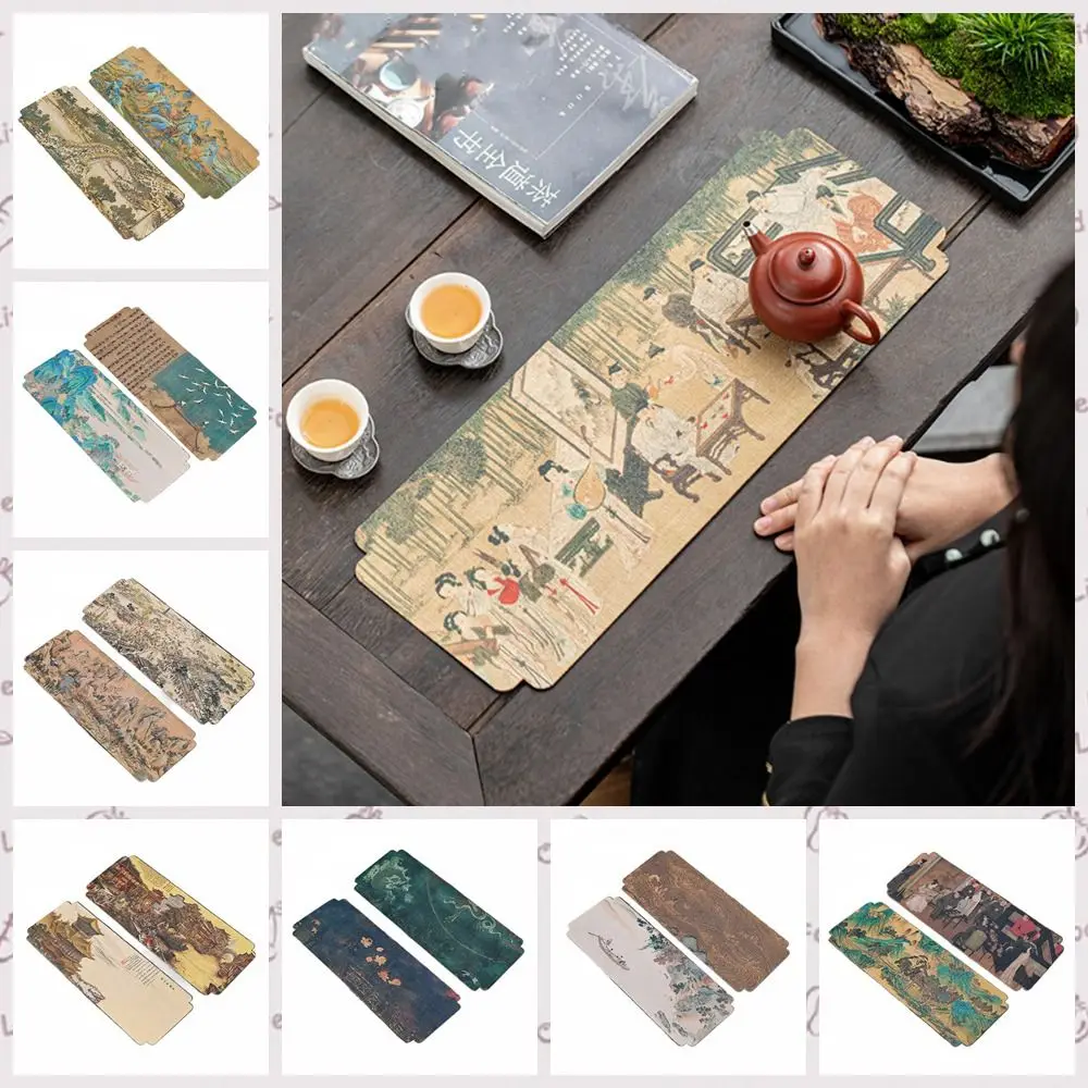 Tea Table Flag Chinese Style Chinese Tea Towel Double-sided Waterproof Tea Cushion Ancient Painting Cloth Tea Mat Tea Table
