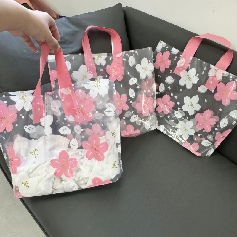 

Beautiful Flower Pattern Women's Clothing Store Uses Plastic Tote Bags Transparent Thickened Gift Shopping Package Bag Fashion