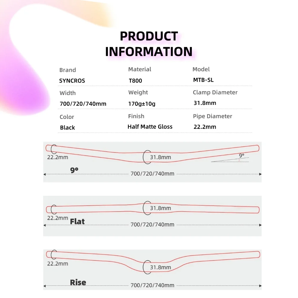 Syncros MTB Integrated Carbon Handlebar for BMX/Mountain Cycling Swallow-shaped Handlebar Flat/Rise 6/9/15 Degree