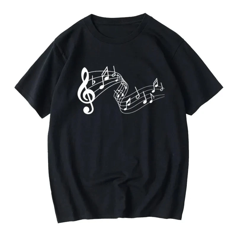 Five Line Music Symbol Printed Women's Clothing Fashionable Short Sleeved Summer Y2k Personalized Casual T-shirt Free Shipping