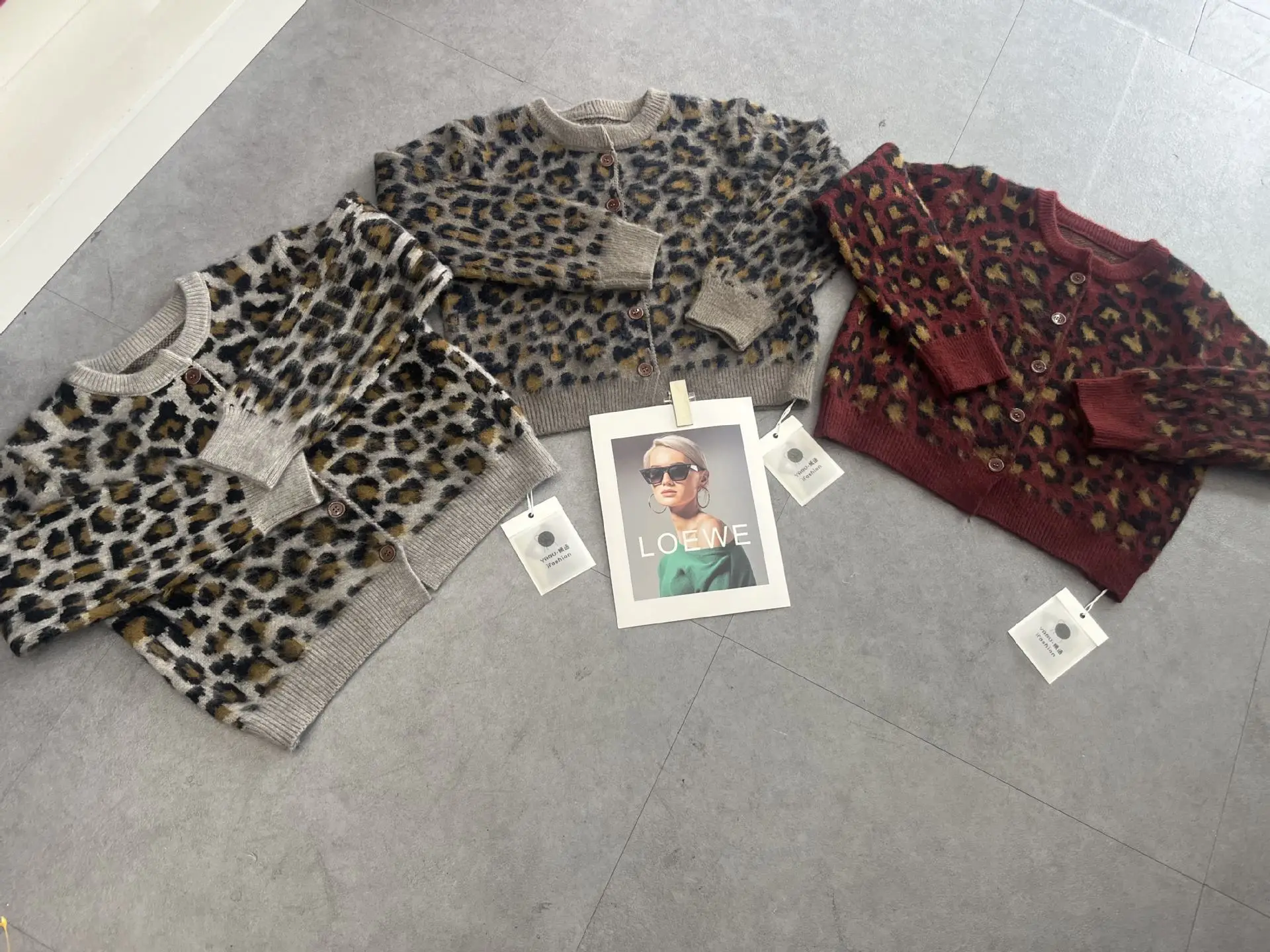 Осенне-зимний вязаный свободный свитер в стиле ретро с леопардовым принтом, свободный верхний кардиган