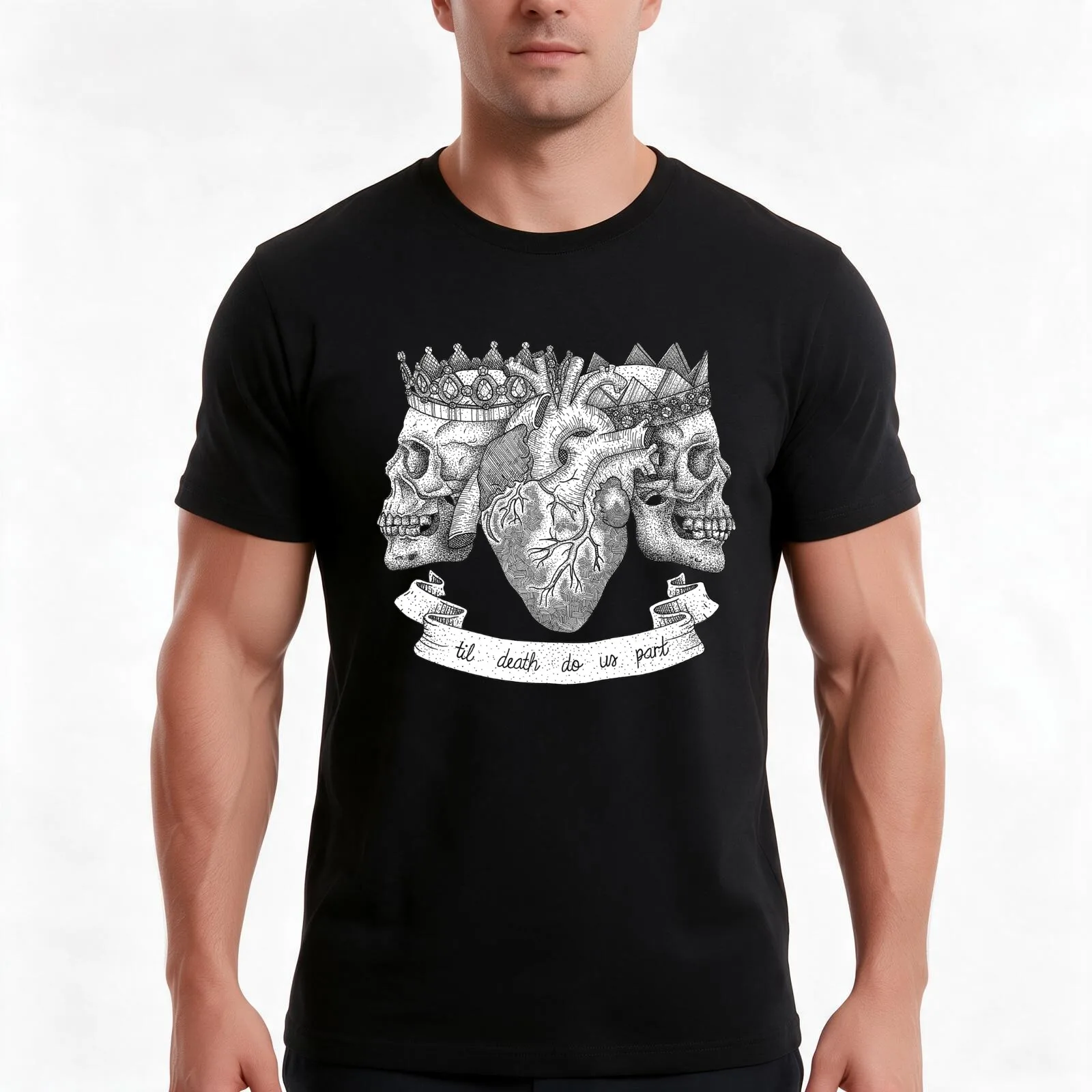 Til Death Do Us Part, Life and Death Illustration T-Shirt, Summer Casual Cotton Tee, Oversized Streetwear Tops, Unisex Men Women