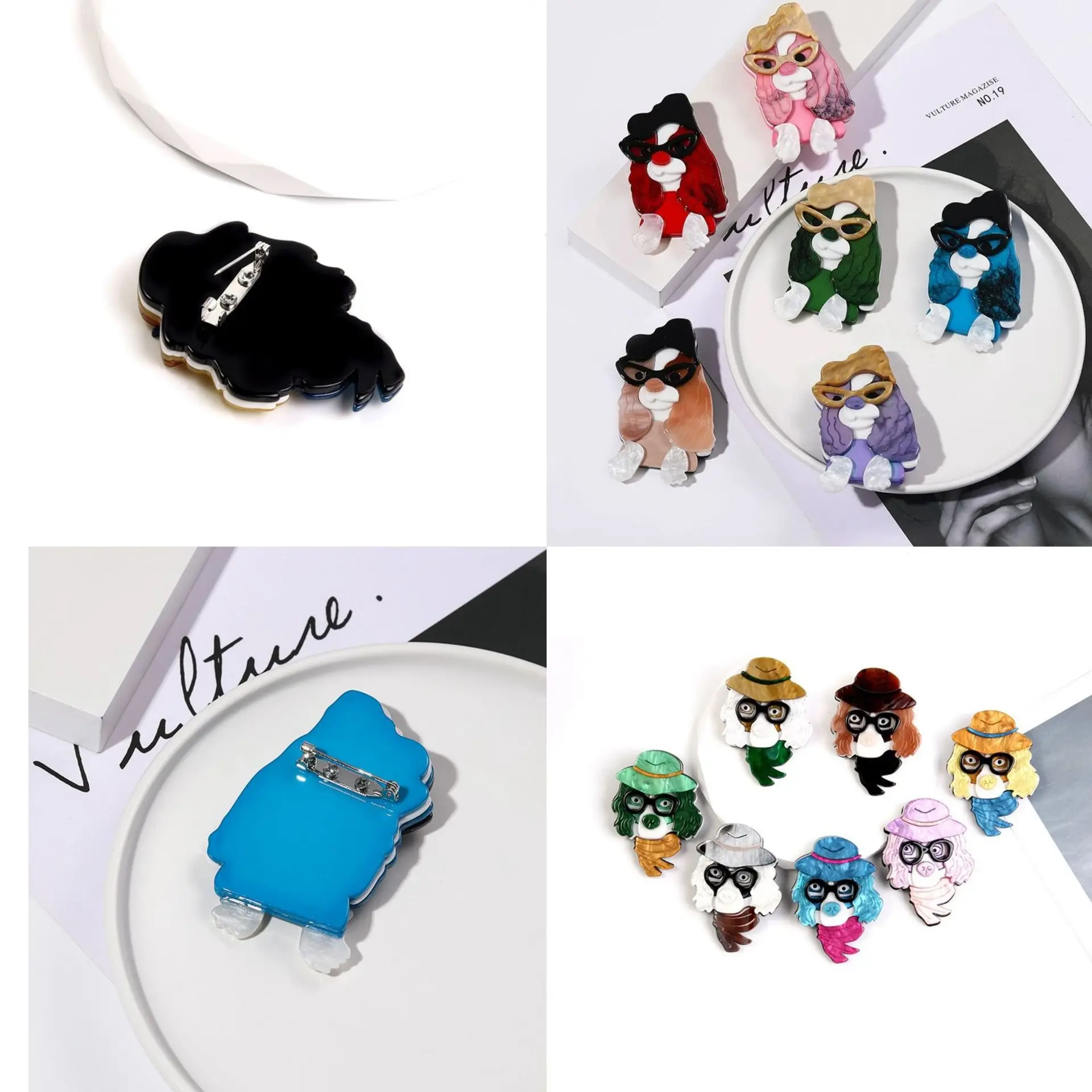

DIY accessories Cross-border new products, acrylic puppy brooch accessories, colorful cute cartoon design, women's corsage light