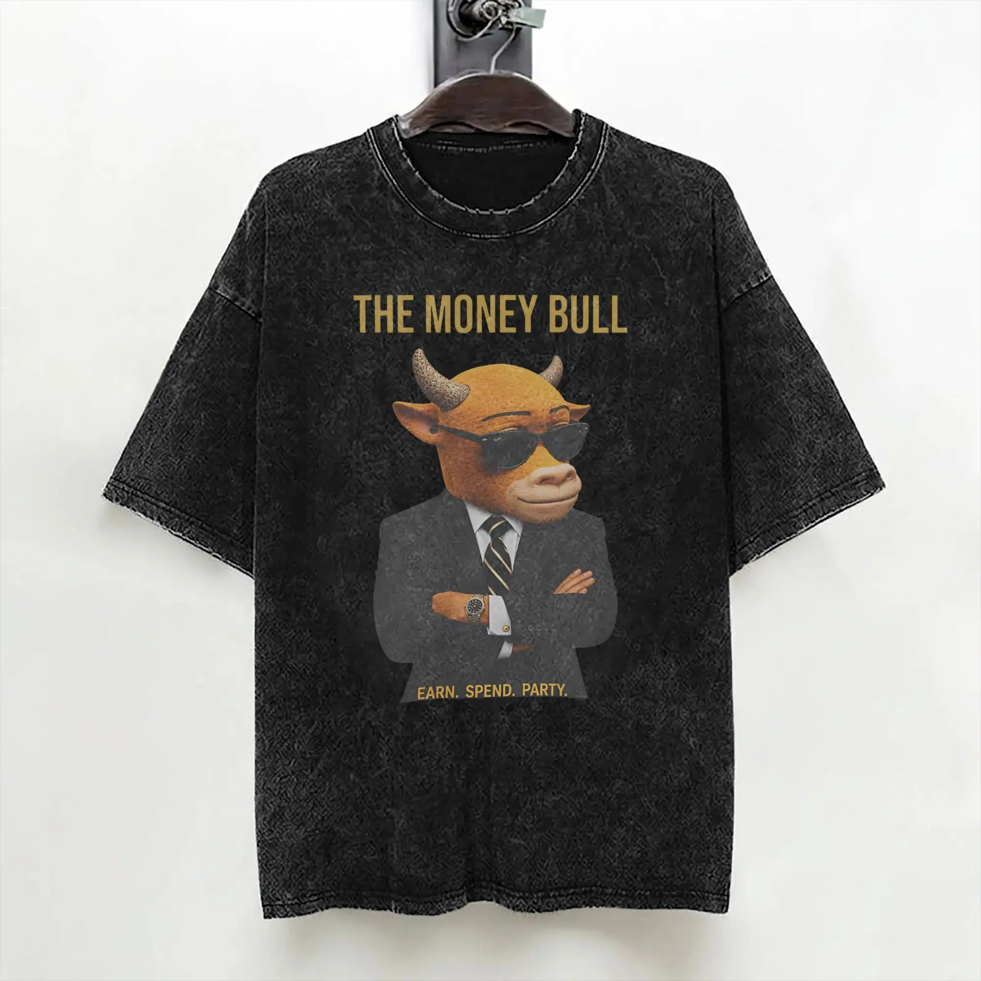 Niu Lai Funny Bull Meme T Shirts Washed Short Sleeve Harajuku T-Shirt  Vintage Men Women Streetwear Graphic Printed Tees