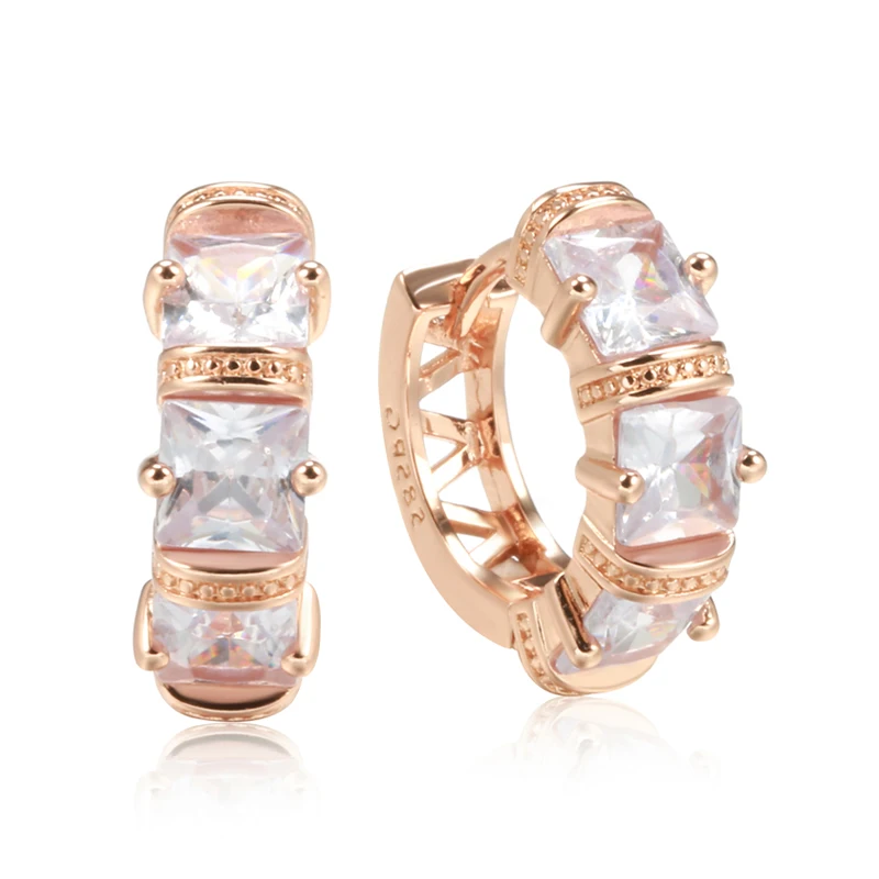 Kinel Trendy 585 Rose Gold Color Hoop Earrings For Women Vintage Bride Wedding Jewelry Luxury Cubic Zirconia Earrings New 2022 image 6
