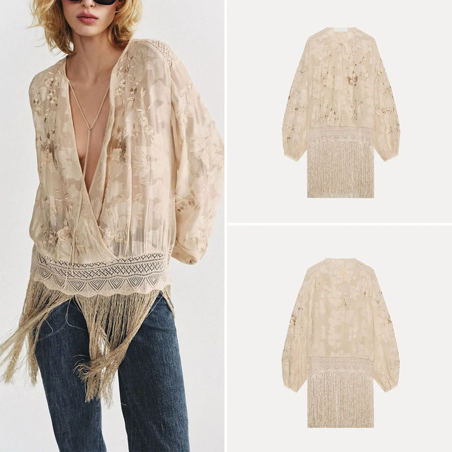 Fashionable Casual Long Sleeve Embroidered Fringed Women's Shirt Autumn 2026 New Arrival ZADATA Loose Fit Other Material 100%