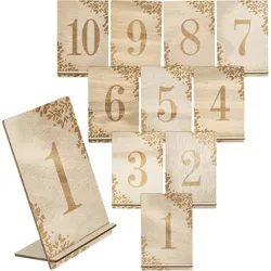 1 Set 20pcs 1-10 Wooden Table Numbers Decoration Rustic Table Signs with Base Holder Reusable Reception Centerpieces Seating