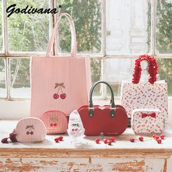 New 2024 Summer Japanese Cute Fruit Cherry Portable Square Bag Ladies Sweet Printed Tote Cosmetic Bag Fashion Shoulder Bags