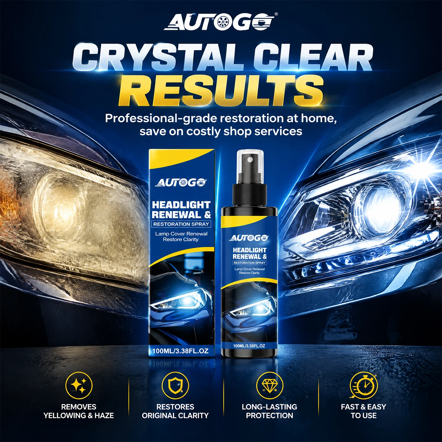 100ml Headlight Repair Frost Spray, No Grinding Needed Headlight Restoration Fluid, Remove Yellow Oxidation Haze Minor Scratches