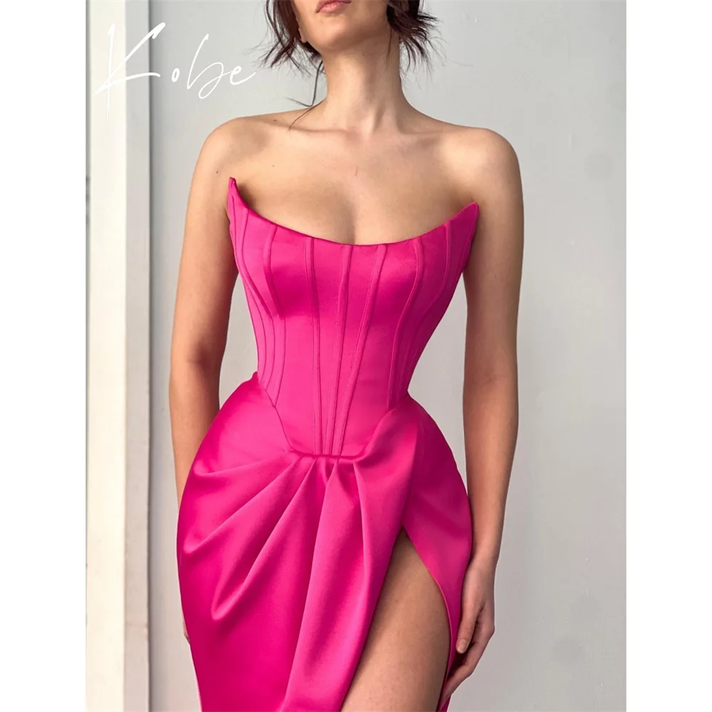 

Kobe Pink Side High Split Prom Dresses 2025 Strapless Sleeveless Customized فساتين سهرات Elegant vestido de gala noche mujer