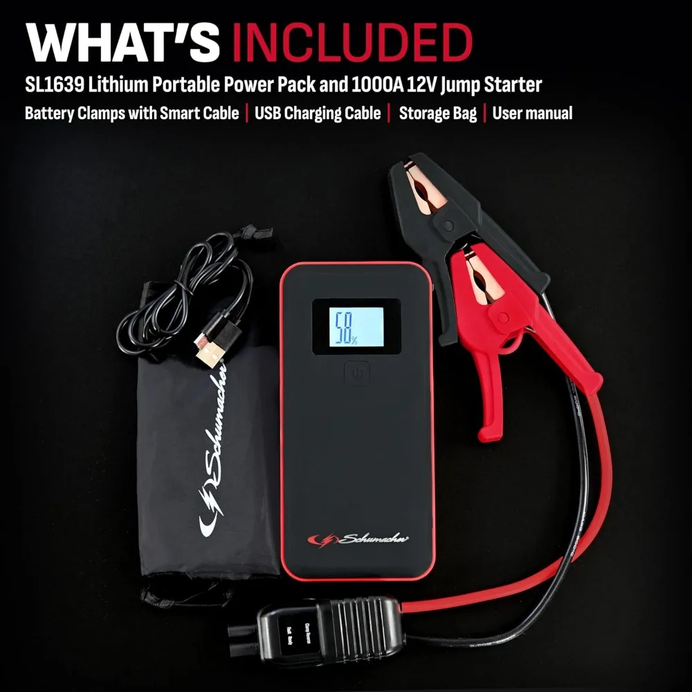 Schumacher Electric 1000 Peak Amp 12V بطارية سيارة ليثيوم محمولة Jump Starter & Power Pack - صندوق قفز أيون الليثيوم - مع USB C