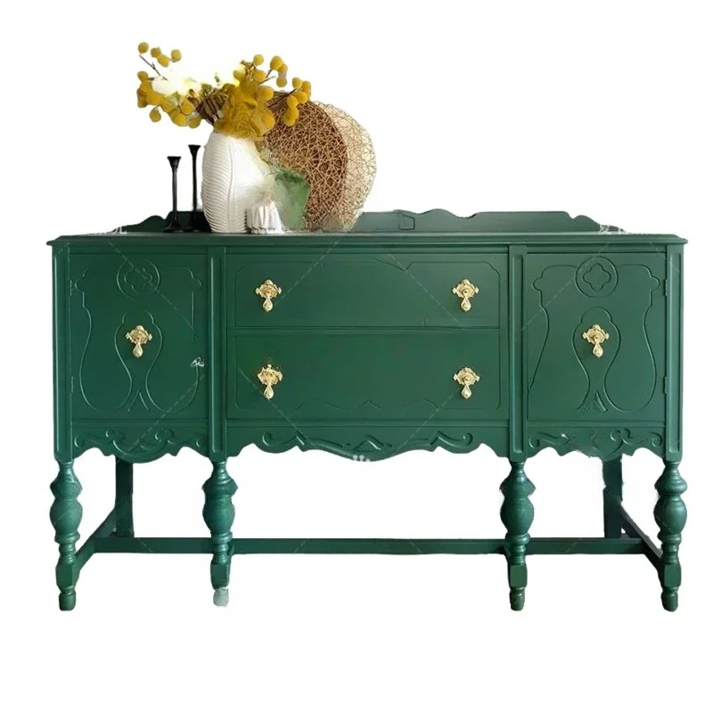 Retro solid wood carving flower entrance cabinet small apartment living room decoration cabinet