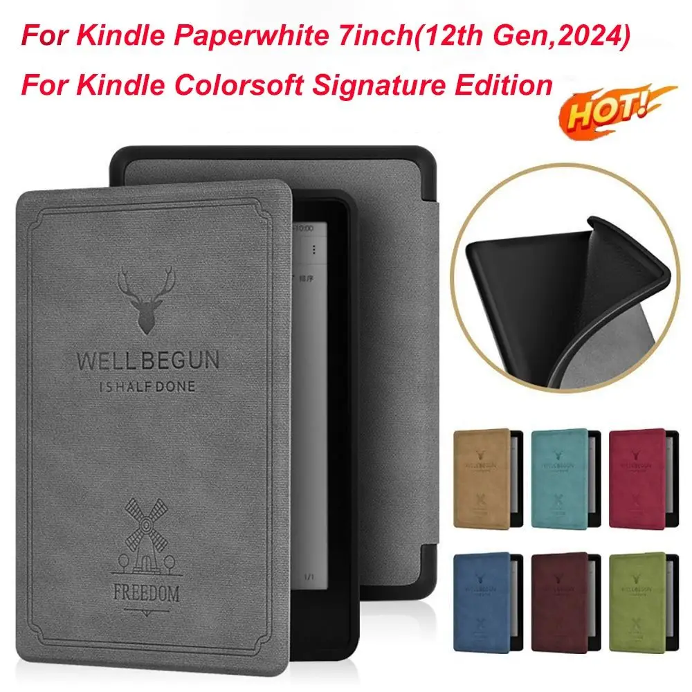 

Auto Sleep/Wake Colorsoft Cover PU Leather SA568B E-Reader Case Anti-scratch for Kindle Paperwhite 2024 12th Generation 7 inch