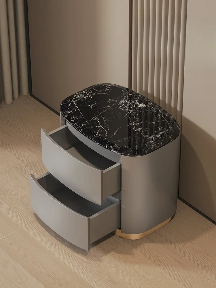 

Nordic Modern Simple and Light Luxury High-End Marble Solid Wood Oval Bedside Table Bedroom Side Cabinet