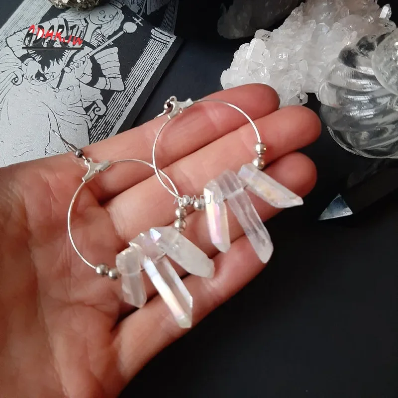 Goth Titanium Crystal Hoop Boho Crystal Stones Esoteric Celestial Alternative Earrings Jewelry Witchy Gift Gothic Women Gift New