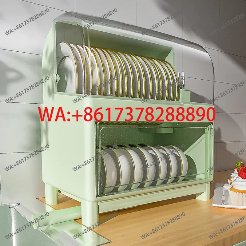 

Dish Storage Rack Dish Storage Box Household Double-layer Cupboard Box Kitchen Dish Shelf with Lid Drain Shelf