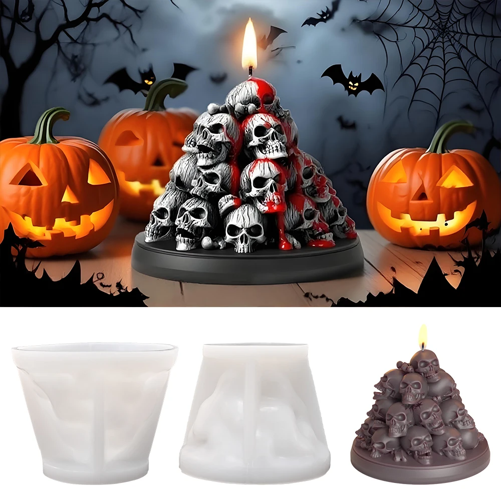 LZ109 3D Skeleton Pile Candle Silicone Mold Handmade Casting Pumpkin Skull Aromatherapy Gypsum Molde Halloween Decorative