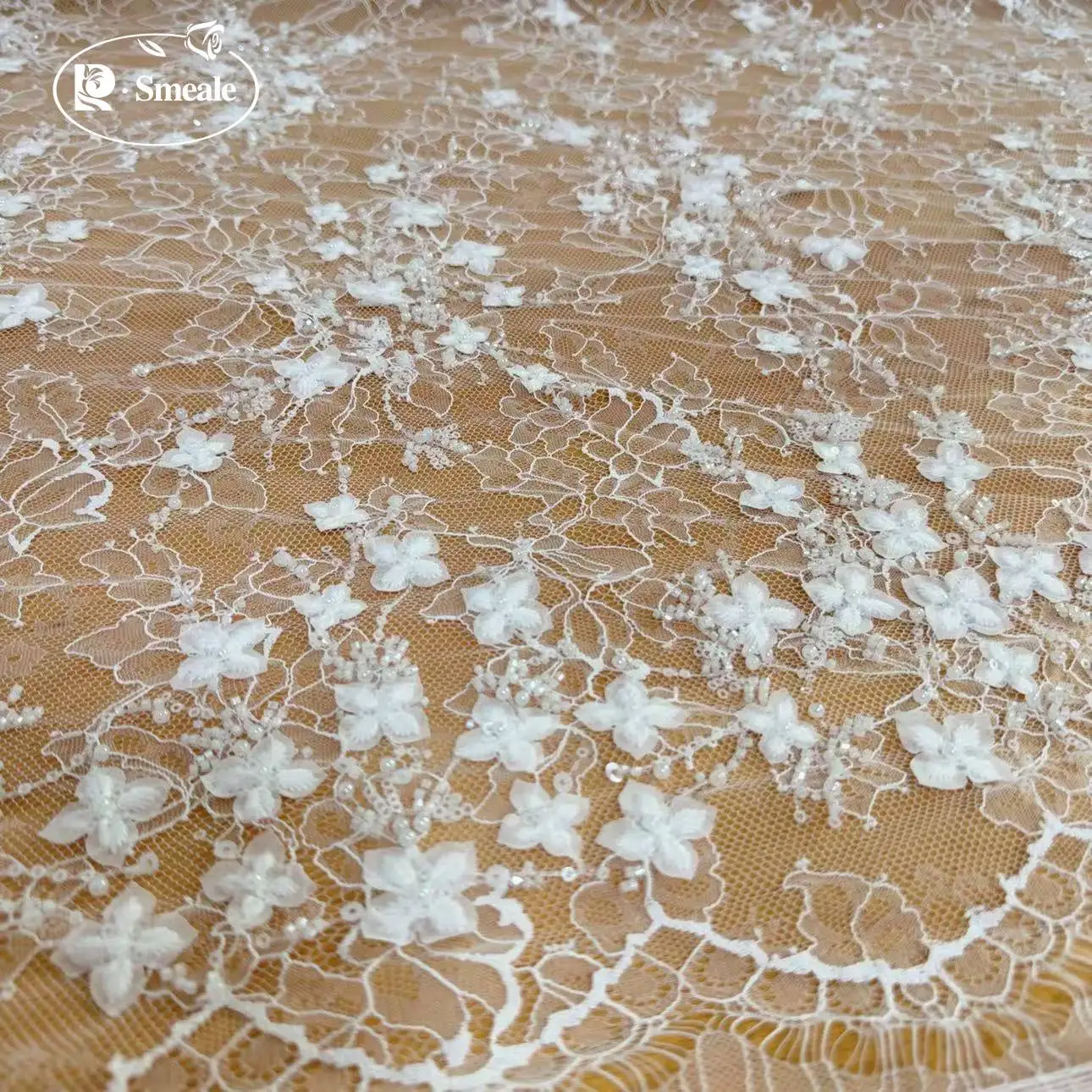3-meter Length, High-end Decal Bead Embroidery Sequin Wedding Fabric, Dress Sewing and DIY Handmade Materials