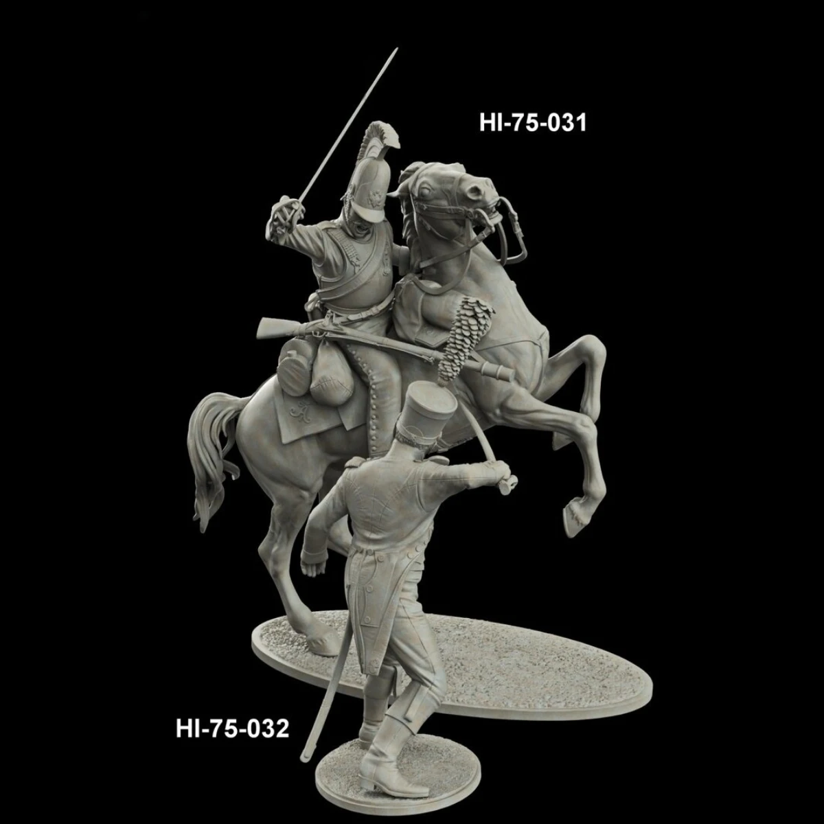 75MM resin unpainted model kit, Russian Cuirassier Regiment Private (2 men + 3 heads + 1 horse) unassembled and unpainted GK