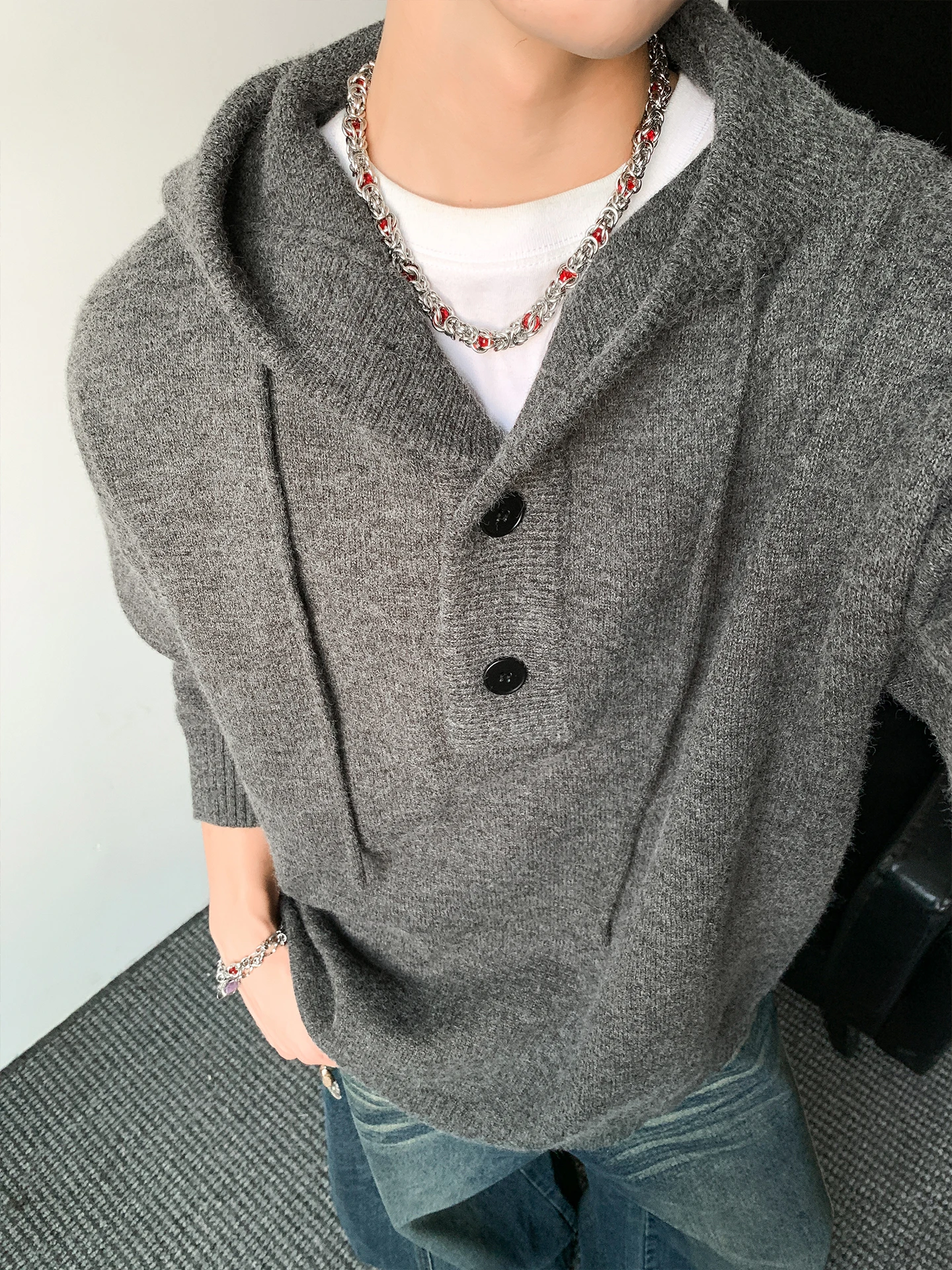 

Men's Pure Color Hoodie Knitwear Casual Loose Fit American Sle Long Sve Sweater Coat Comfortable Soft Polyester Blend